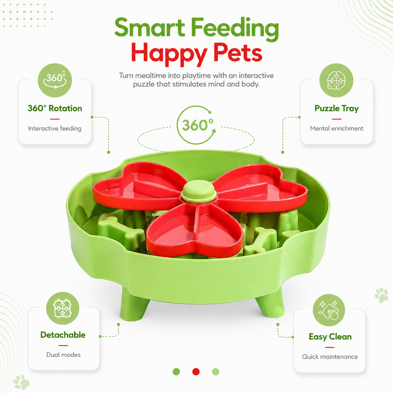 Detachable Rotating Pet Feeding Bowl - Green