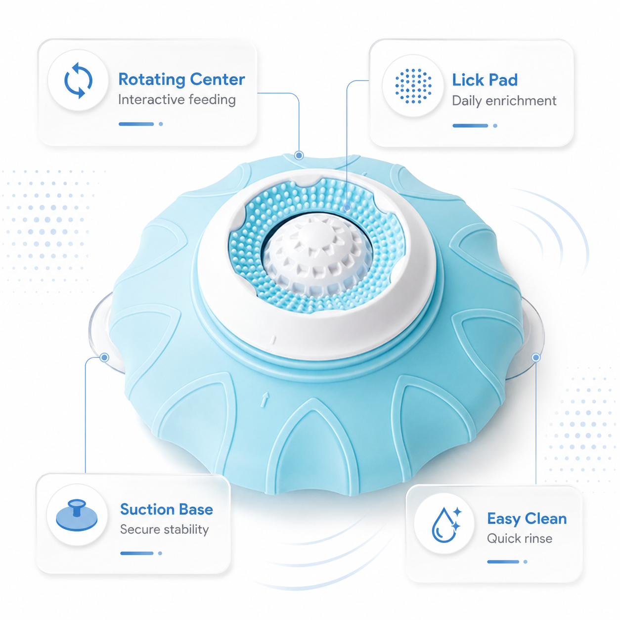 Pet Slow Feeder Bowl with Rotating Lick Pad - Blue