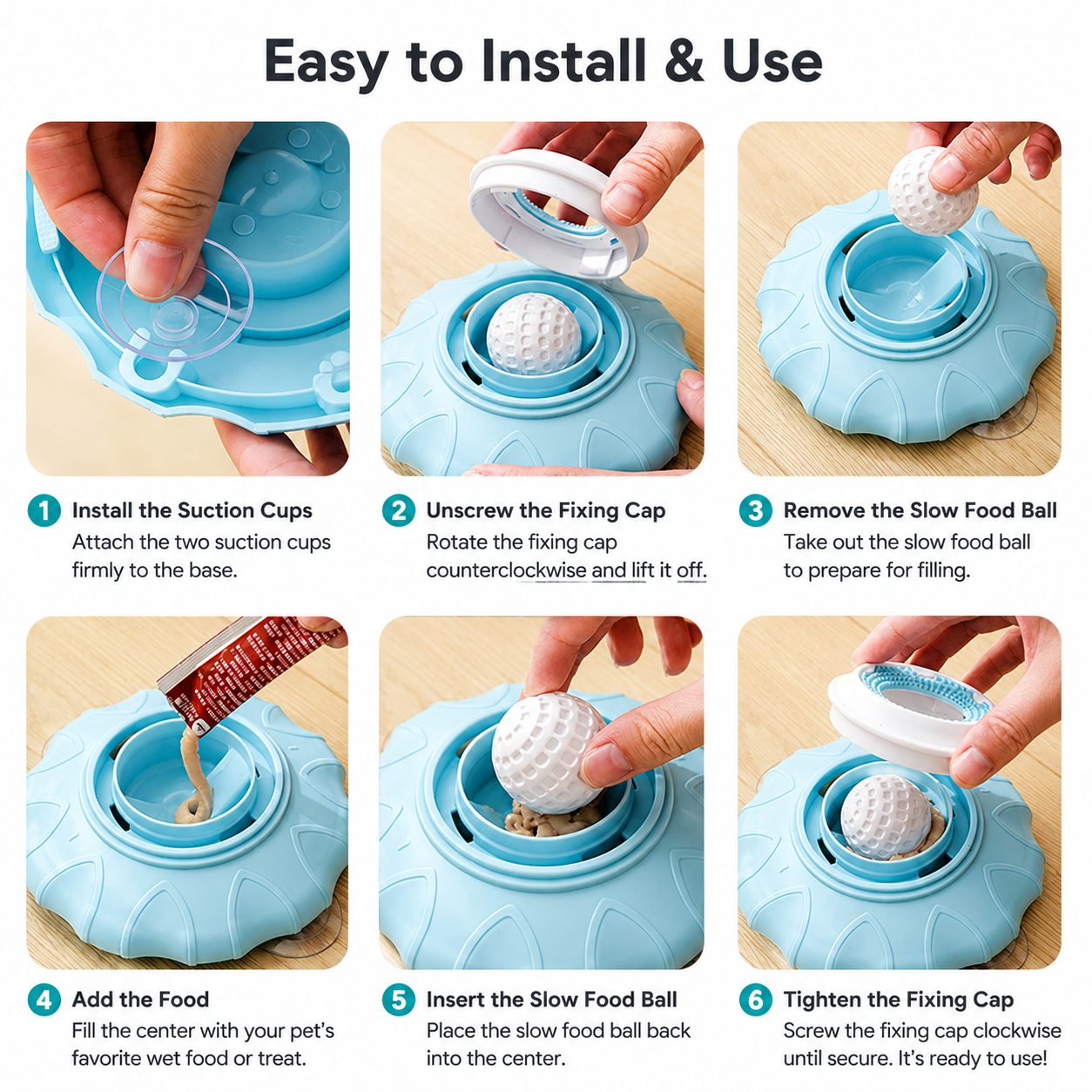 Pet Slow Feeder Bowl with Rotating Lick Pad - Blue