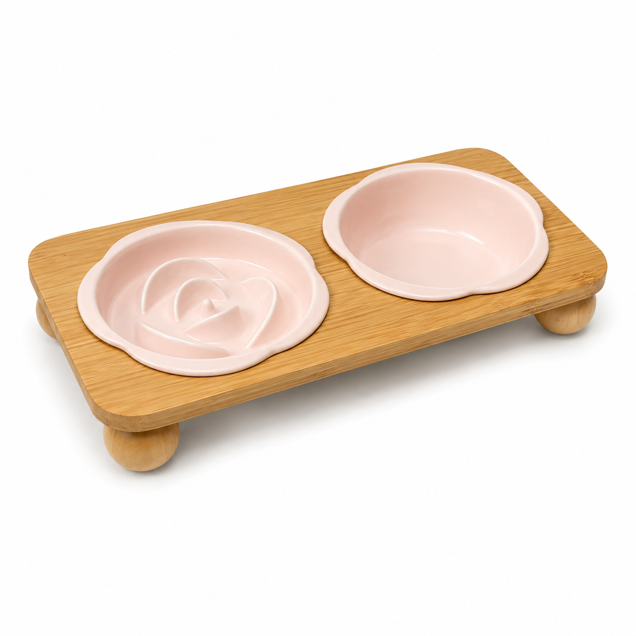 Ceramic Floral Cat Slow Feeder and Water Bowl Set - Pink