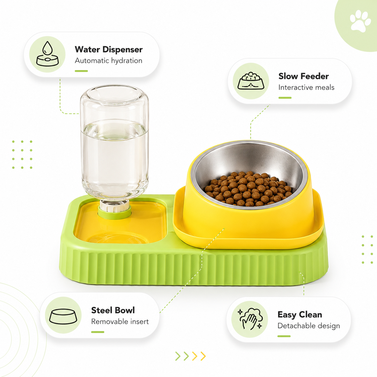 Elevated Pet Feeding Station with Water Dispenser - Green