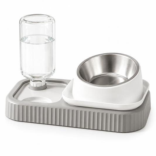 Elevated Dog Feeding Station with Water Dispenser - Grey