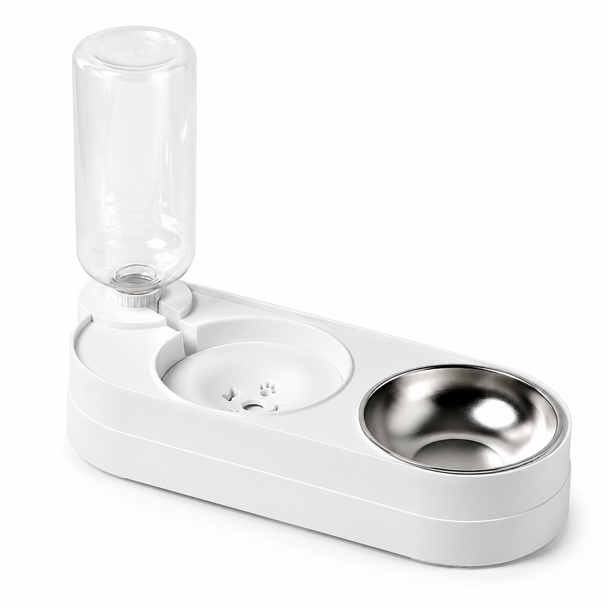 Cat Feeding Station with Automatic Water Dispenser - White