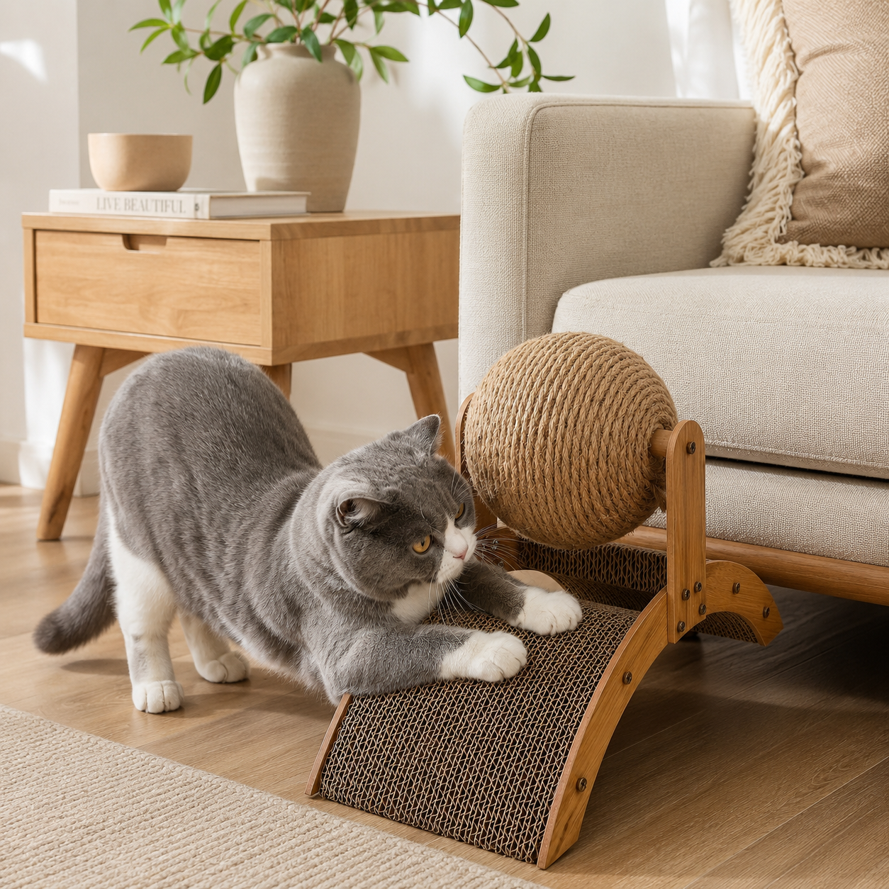 Interactive Corrugated Cat Scratching Board with Rolling Ball