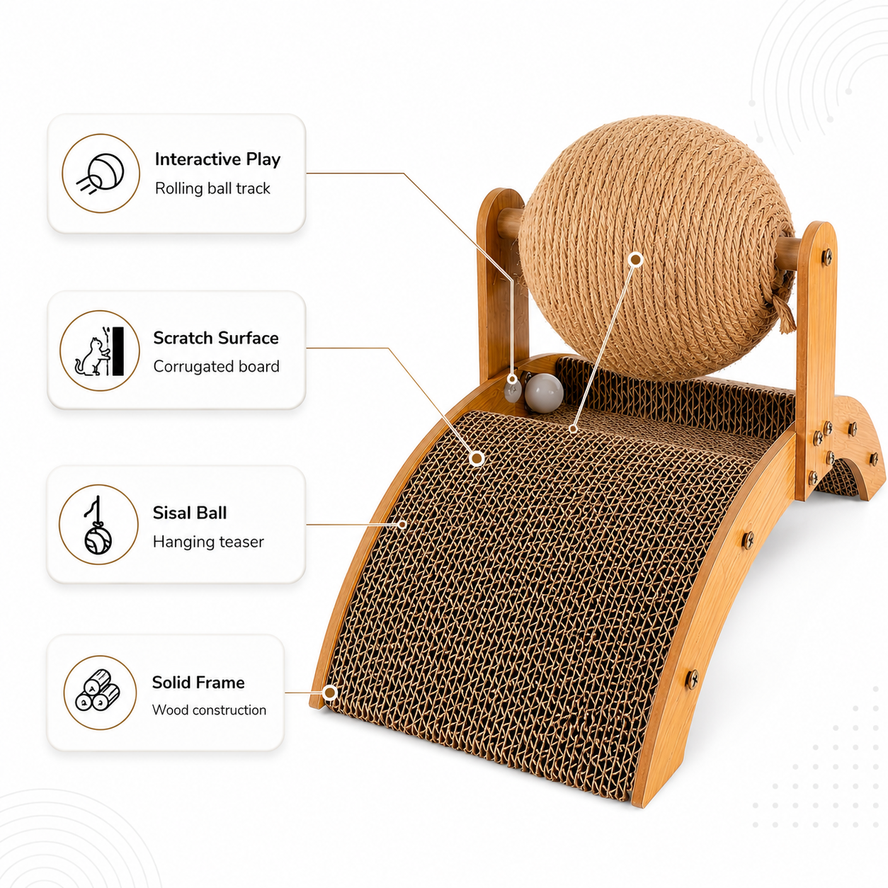 Interactive Corrugated Cat Scratching Board with Rolling Ball