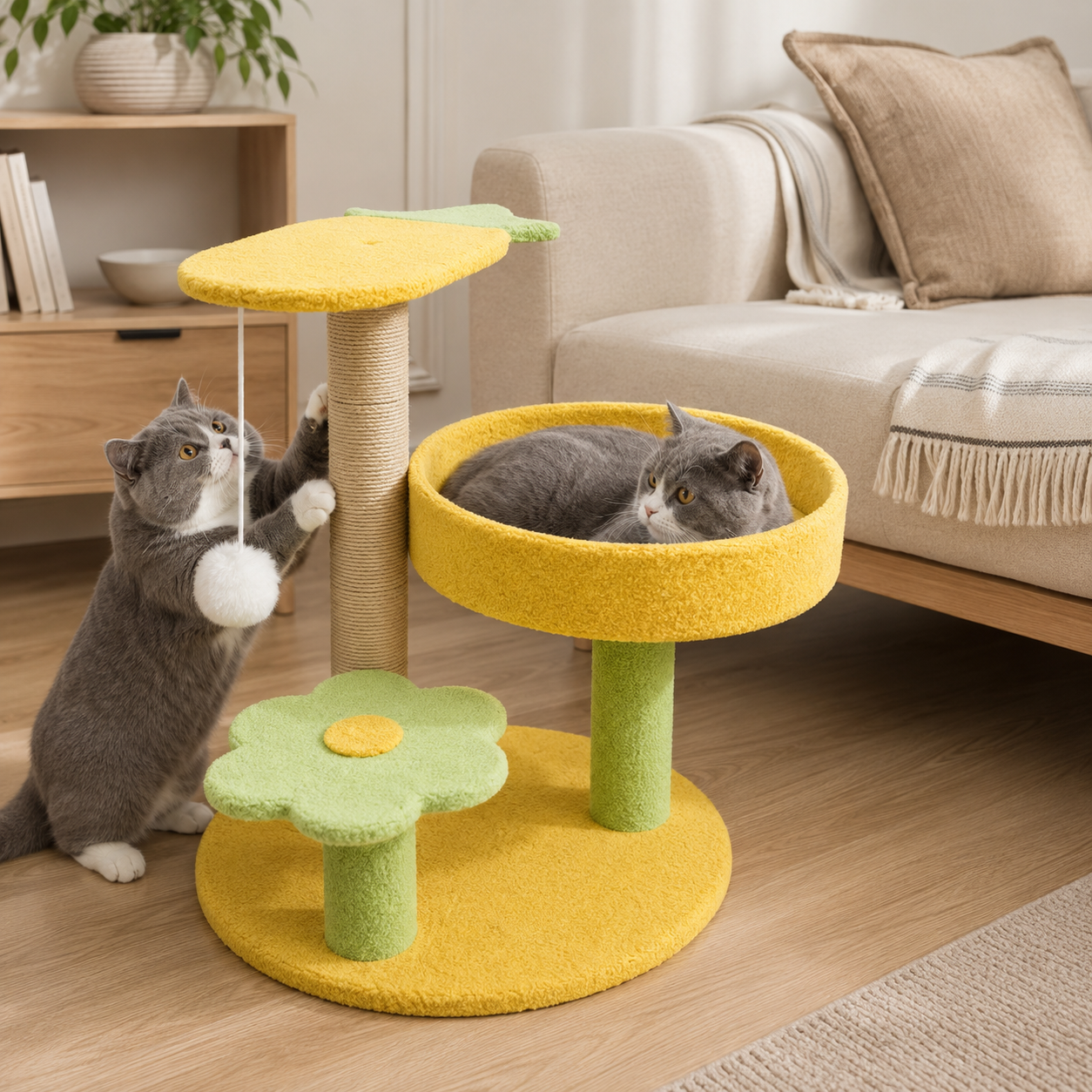 Pineapple Cat Tree with Scratching Post and Cozy Perch
