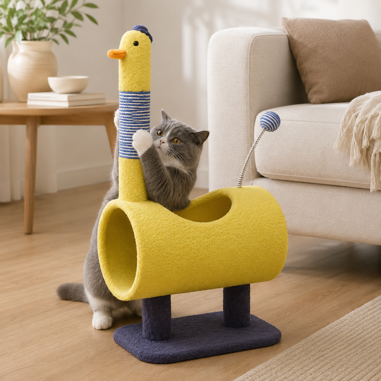 Cat Climbing Frame with Sisal Scratching Post and Plush Tunnel