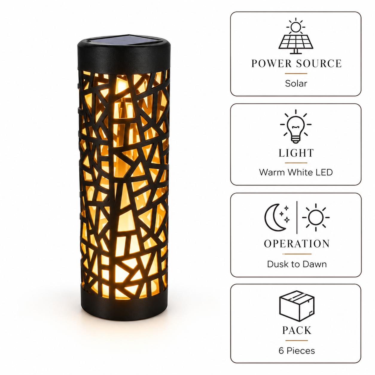 6 PCS Solar Garden Lights - Warm light