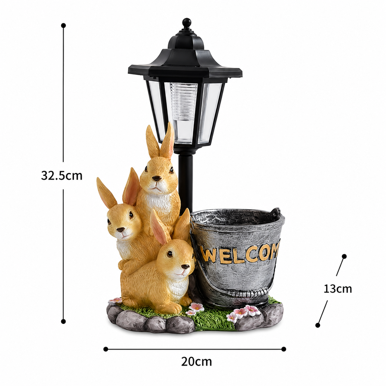Solar Rabbit Flower Pot Garden Ornament with LED Light