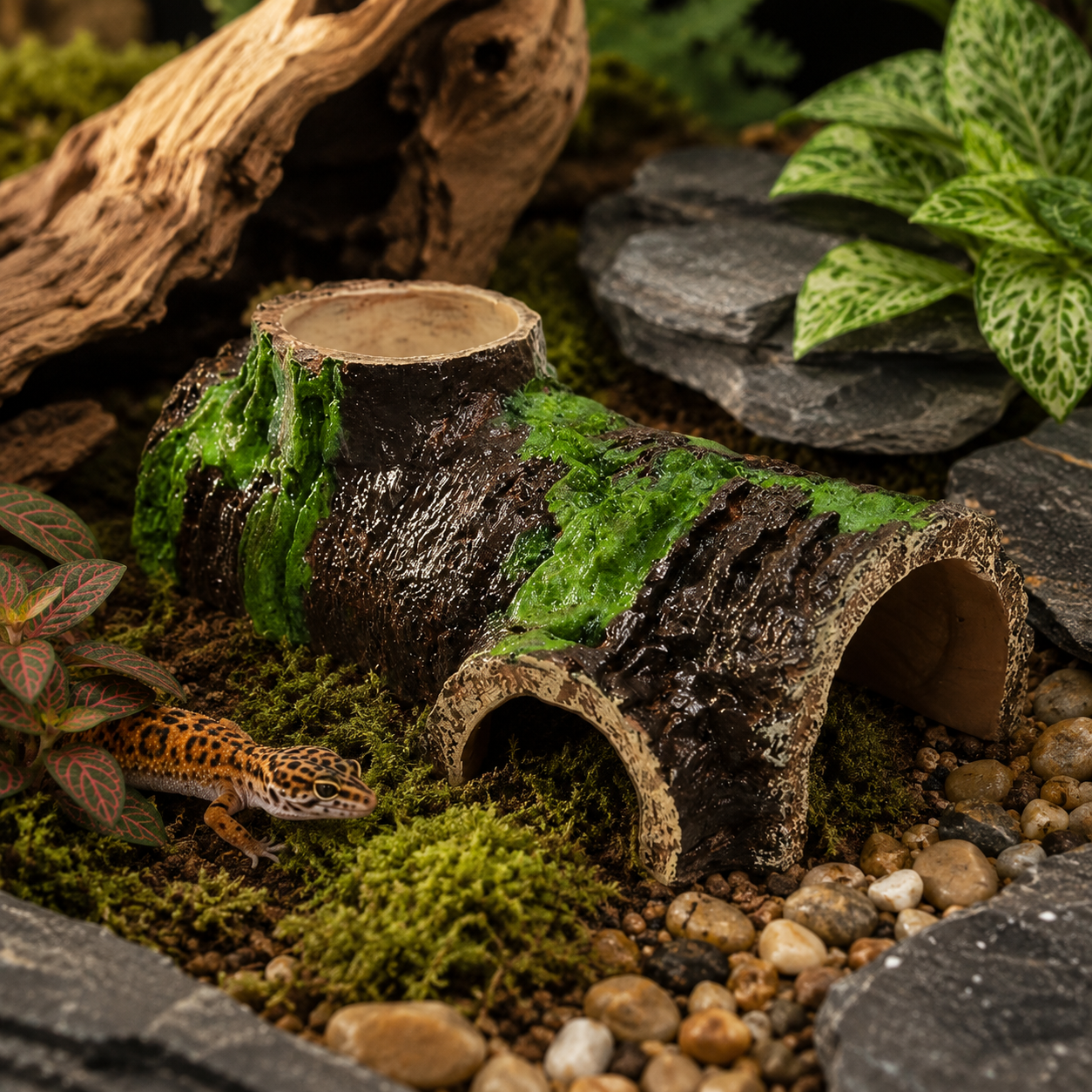 Natural Resin Reptile Hide Cave with Basking Platform