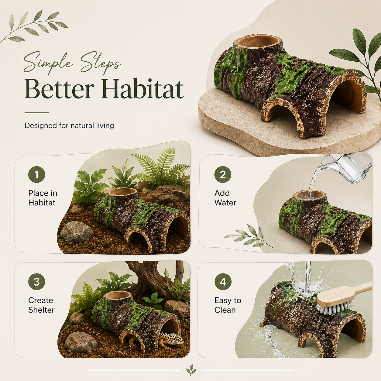 Natural Resin Reptile Hide Cave with Basking Platform