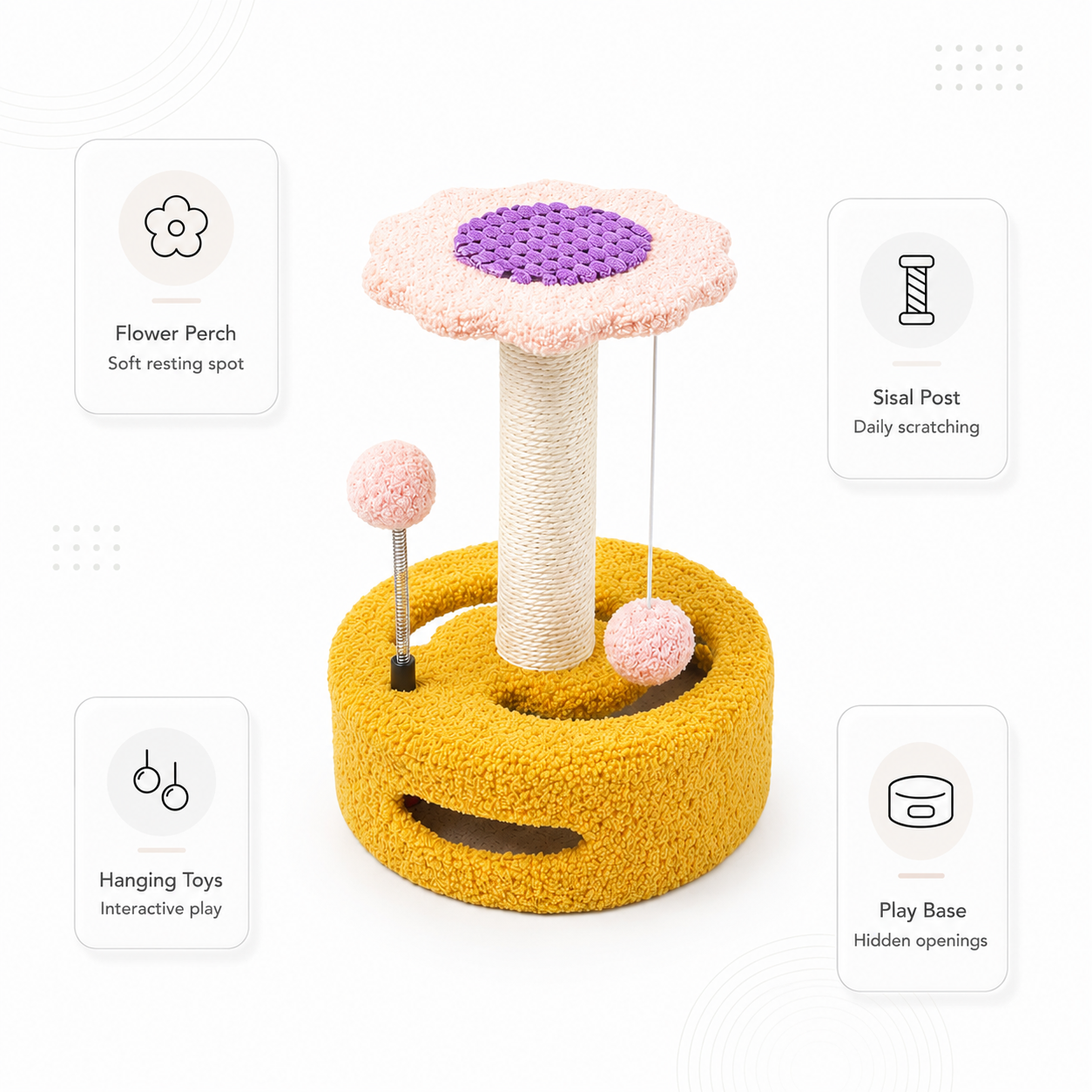 Sunflower Cat Scratching Post with Plush Toys