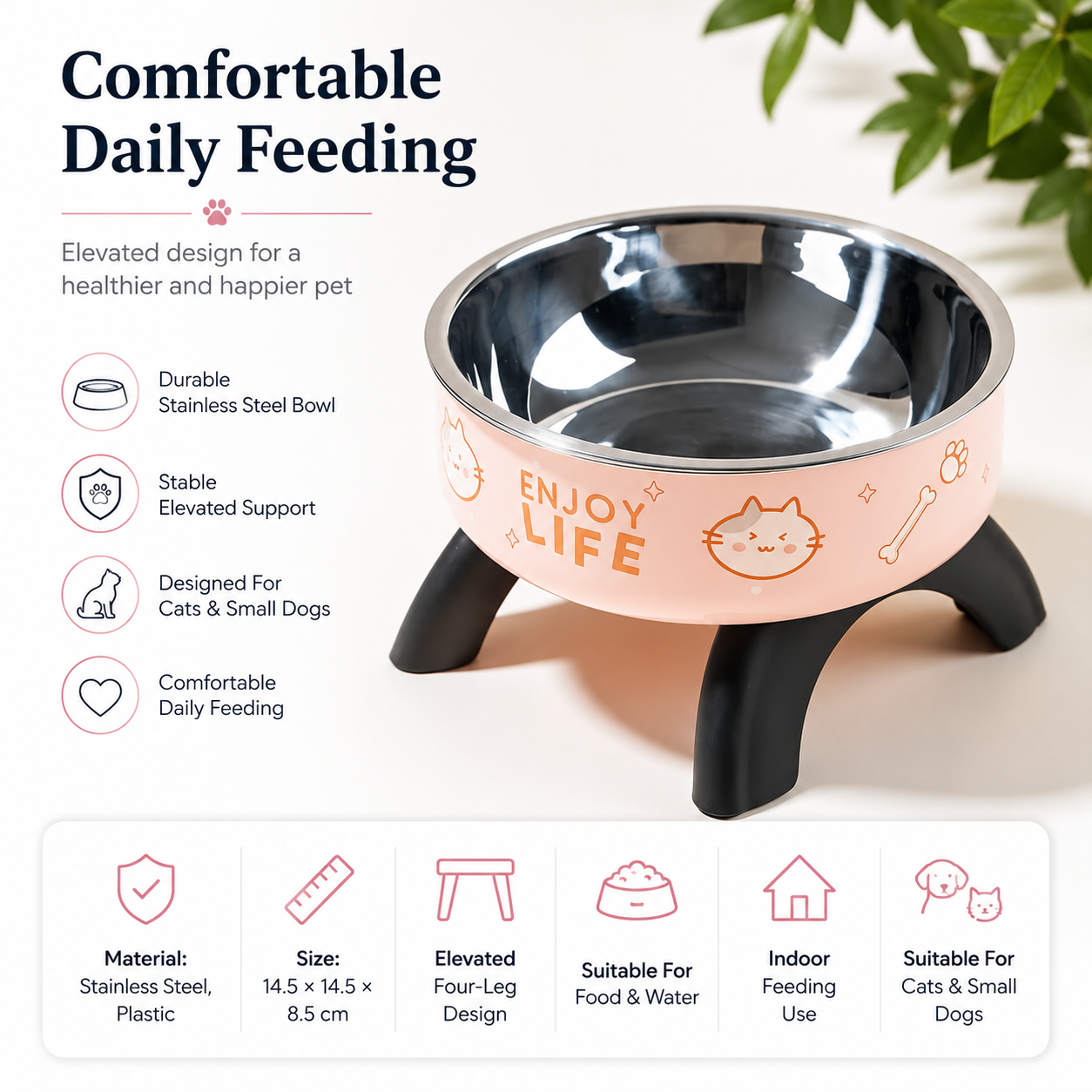 Stainless Steel Pet Feeding Bowl with Non-Slip Base for Cats and Small Dogs