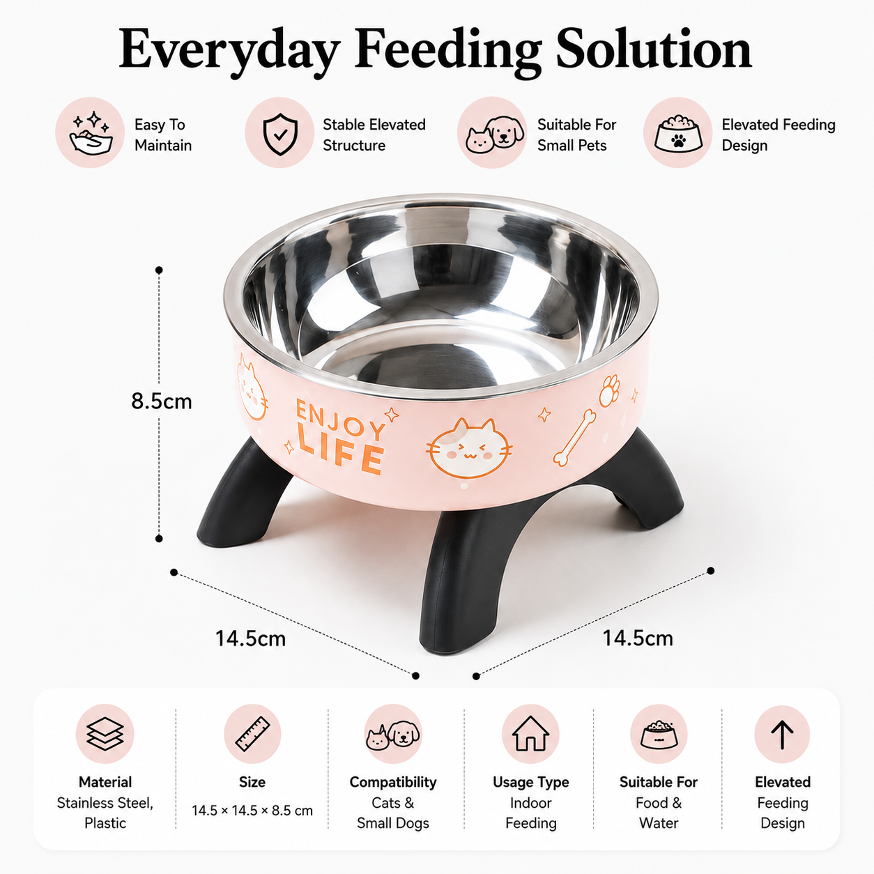 Stainless Steel Pet Feeding Bowl with Non-Slip Base for Cats and Small Dogs