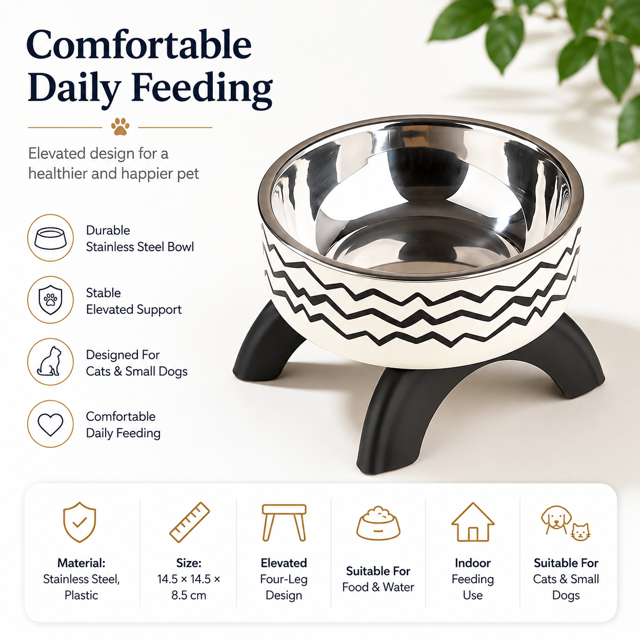 Stainless Steel Pet Feeding Bowl with Non-Slip Base for Cats and Small Dogs