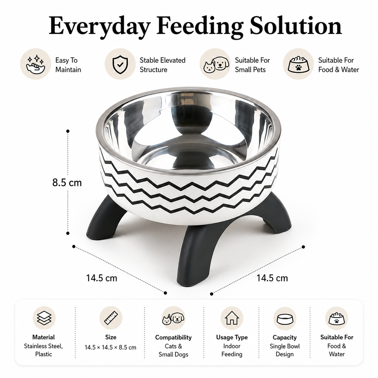 Stainless Steel Pet Feeding Bowl with Non-Slip Base for Cats and Small Dogs