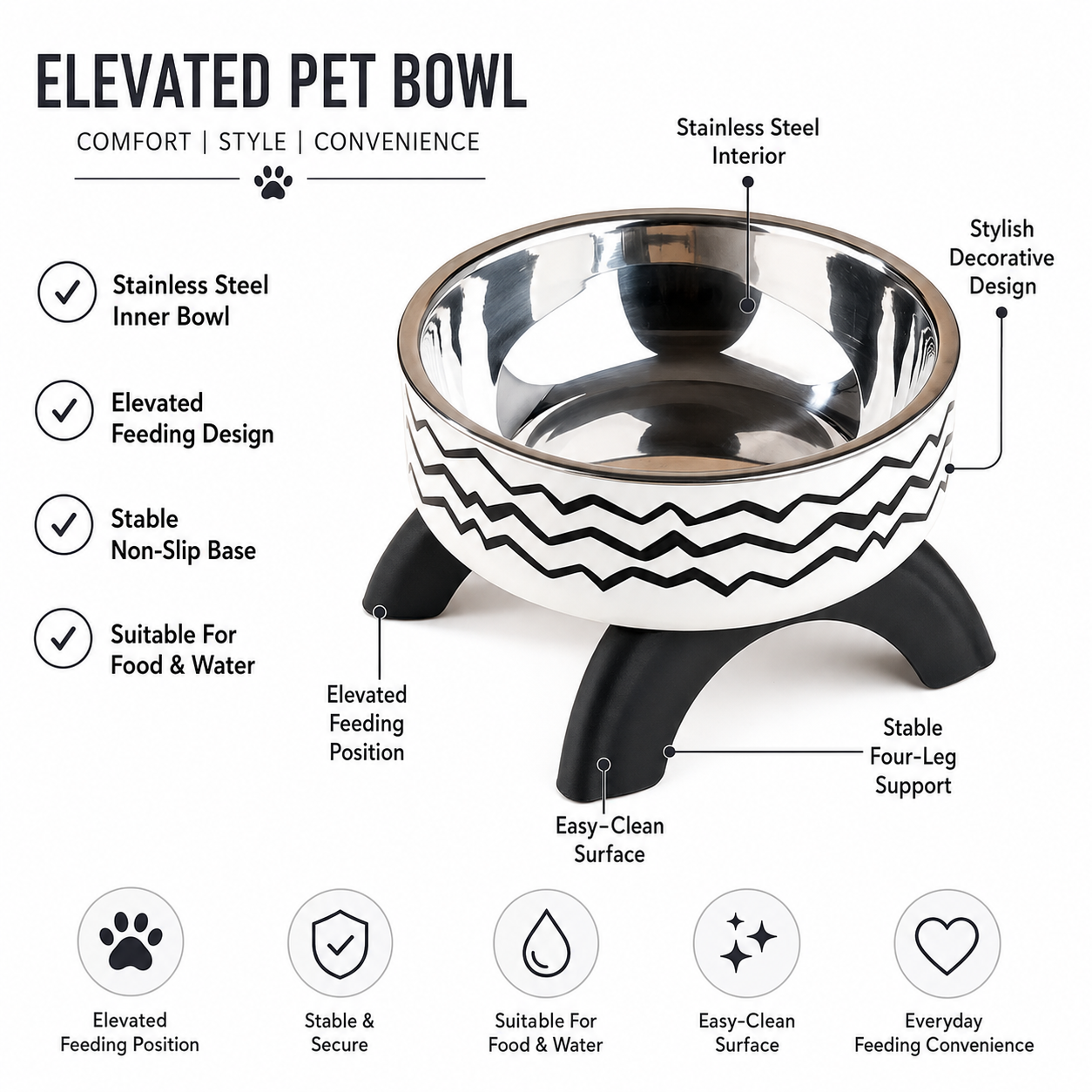 Stainless Steel Pet Feeding Bowl with Non-Slip Base for Cats and Small Dogs