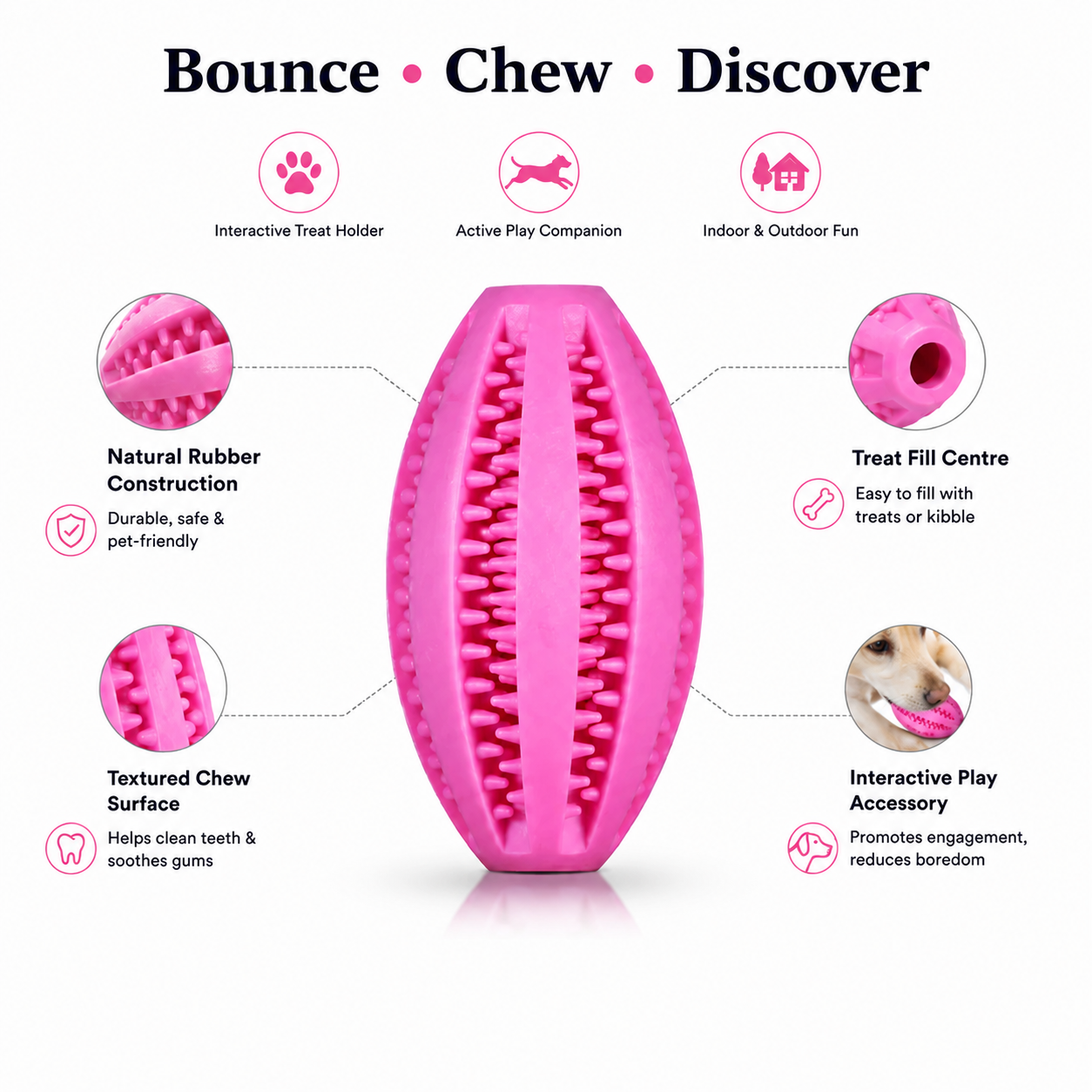 Dog Teeth Cleaning Snack Ball for Small Dogs - Pink