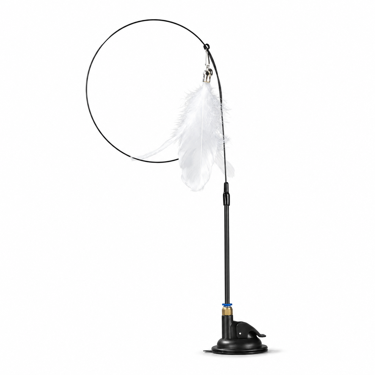 Multi-Function Cat Teaser Pole with Suction Cup and Elastic Feather Wand - White