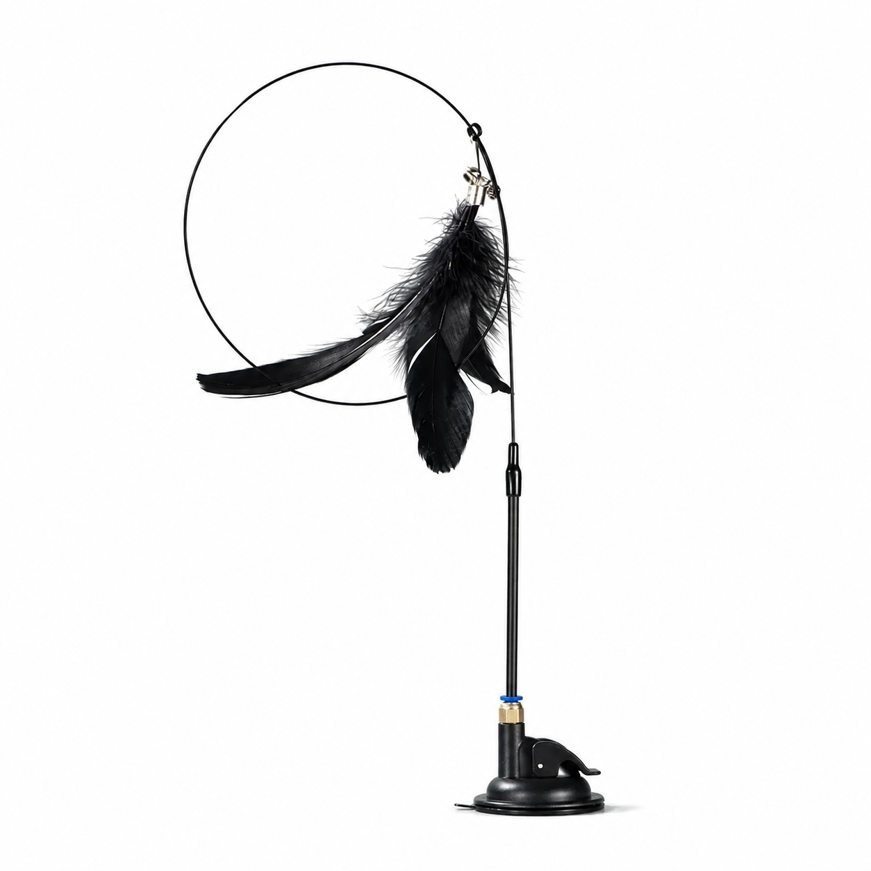 Interactive Cat Feather Teaser Wand with Suction Cup Base and Bell Attachment - Black