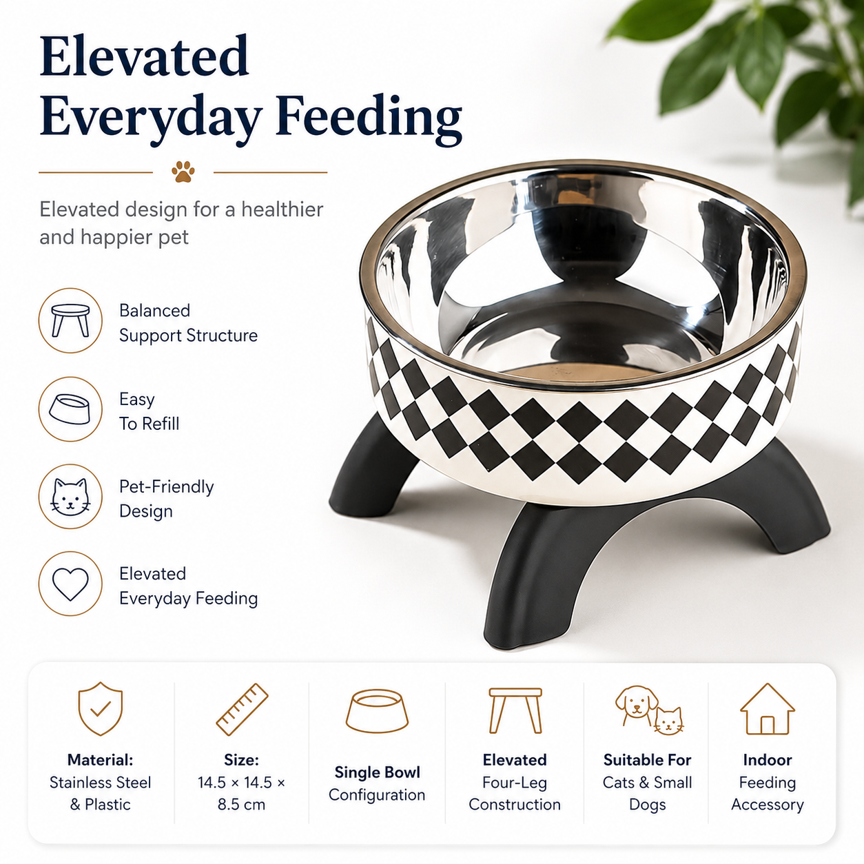 Rounded Stainless Steel Pet Food and Water Bowl for Cats and Small Dogs