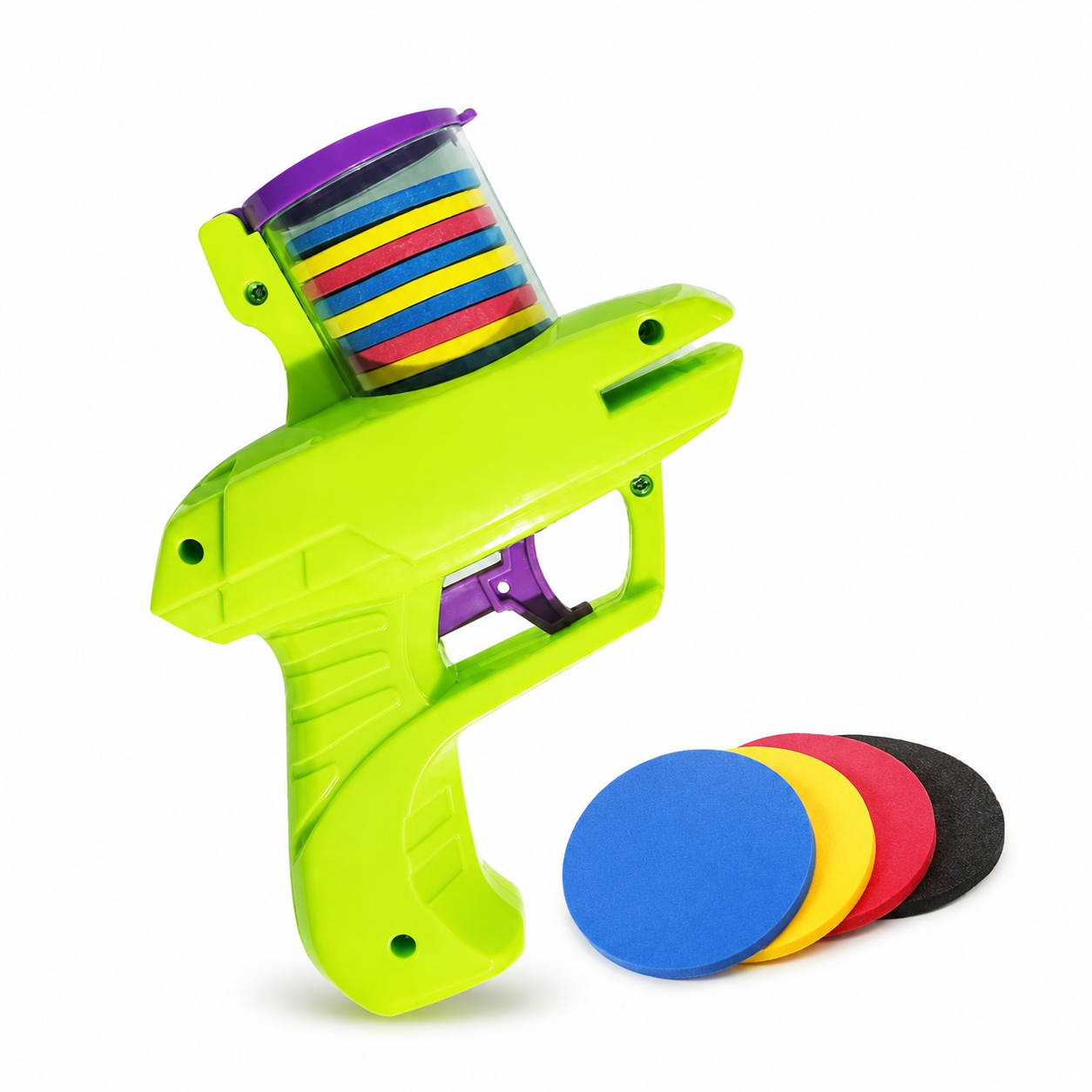 Interactive Turnip Disc Launcher Pet Toy with 15 Reusable Foam Flying Discs for Cats and Dogs - Green