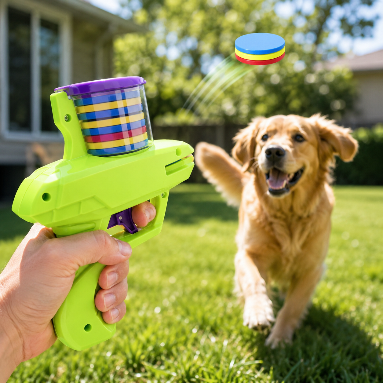 Interactive Turnip Disc Launcher Pet Toy with 15 Reusable Foam Flying Discs for Cats and Dogs - Green
