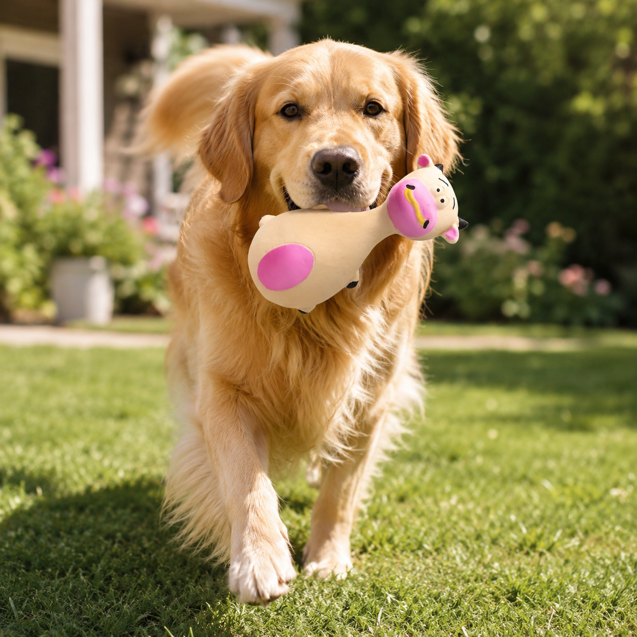 Durable Cartoon Rubber Dog Toy with Built-In Squeaker for Everyday Interactive Play