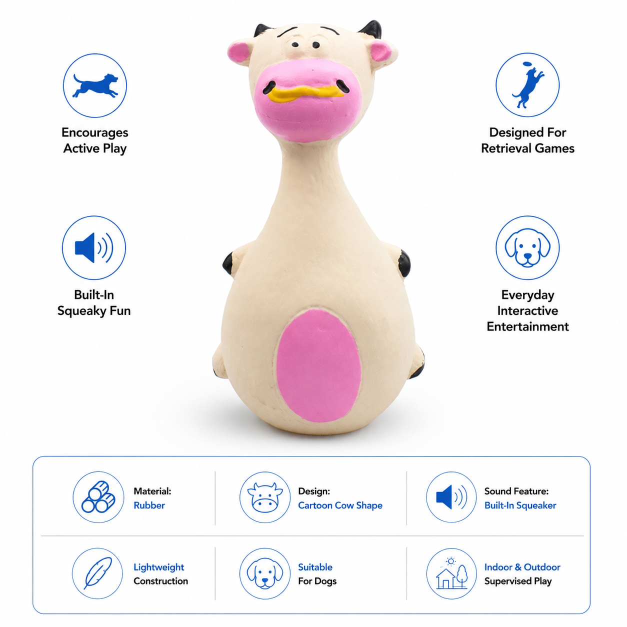 Durable Cartoon Rubber Dog Toy with Built-In Squeaker for Everyday Interactive Play