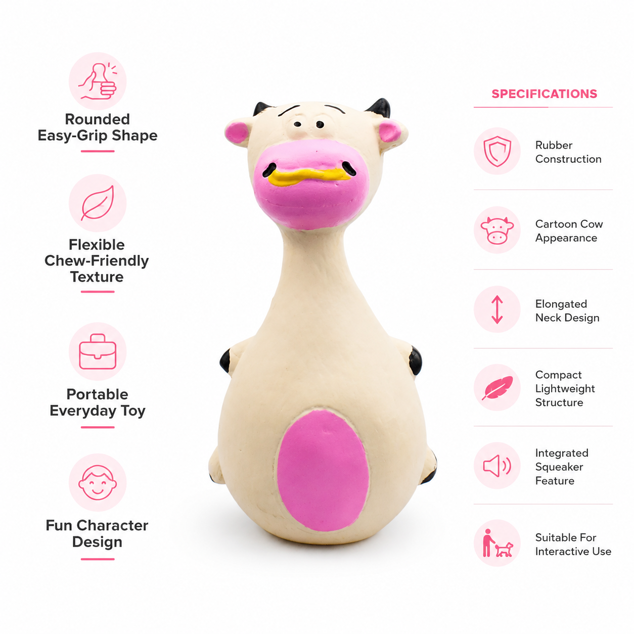 Durable Cartoon Rubber Dog Toy with Built-In Squeaker for Everyday Interactive Play