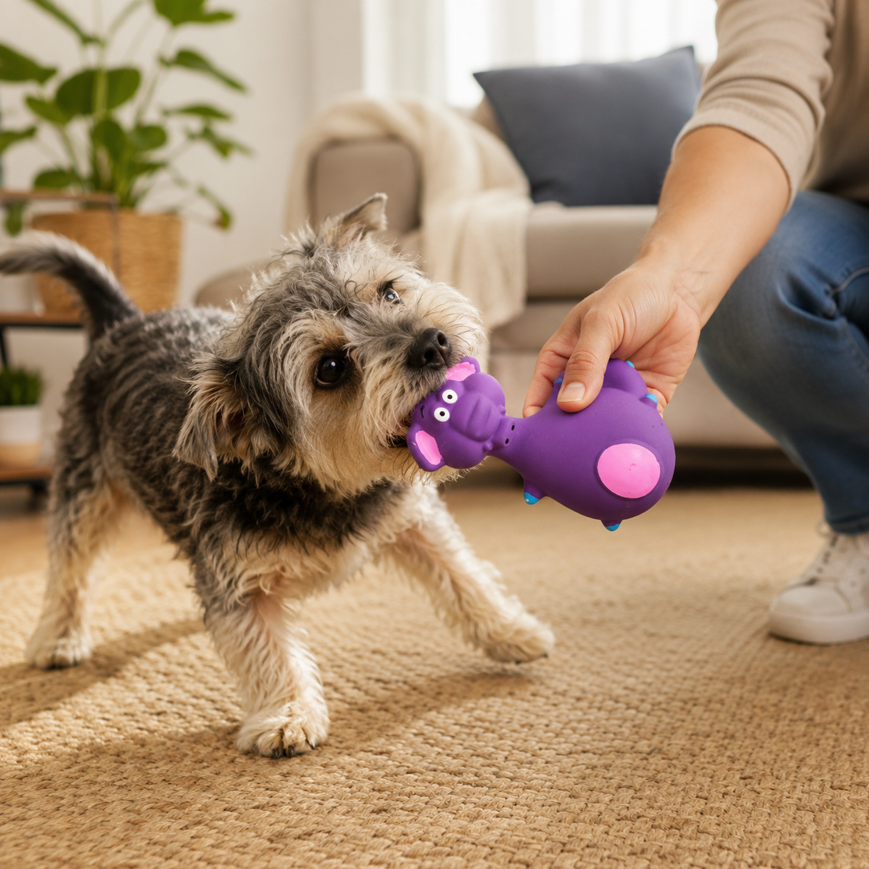 Interactive Cartoon Rubber Squeaky Dog Toy for Chewing and Everyday Play