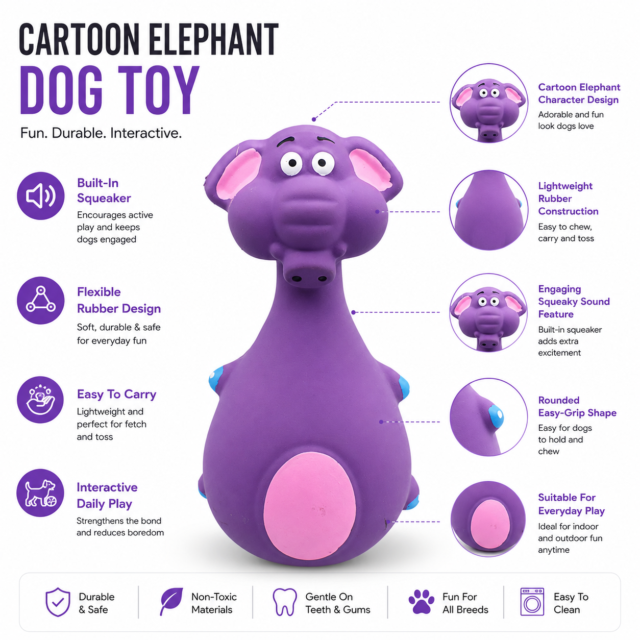 Interactive Cartoon Rubber Squeaky Dog Toy for Chewing and Everyday Play