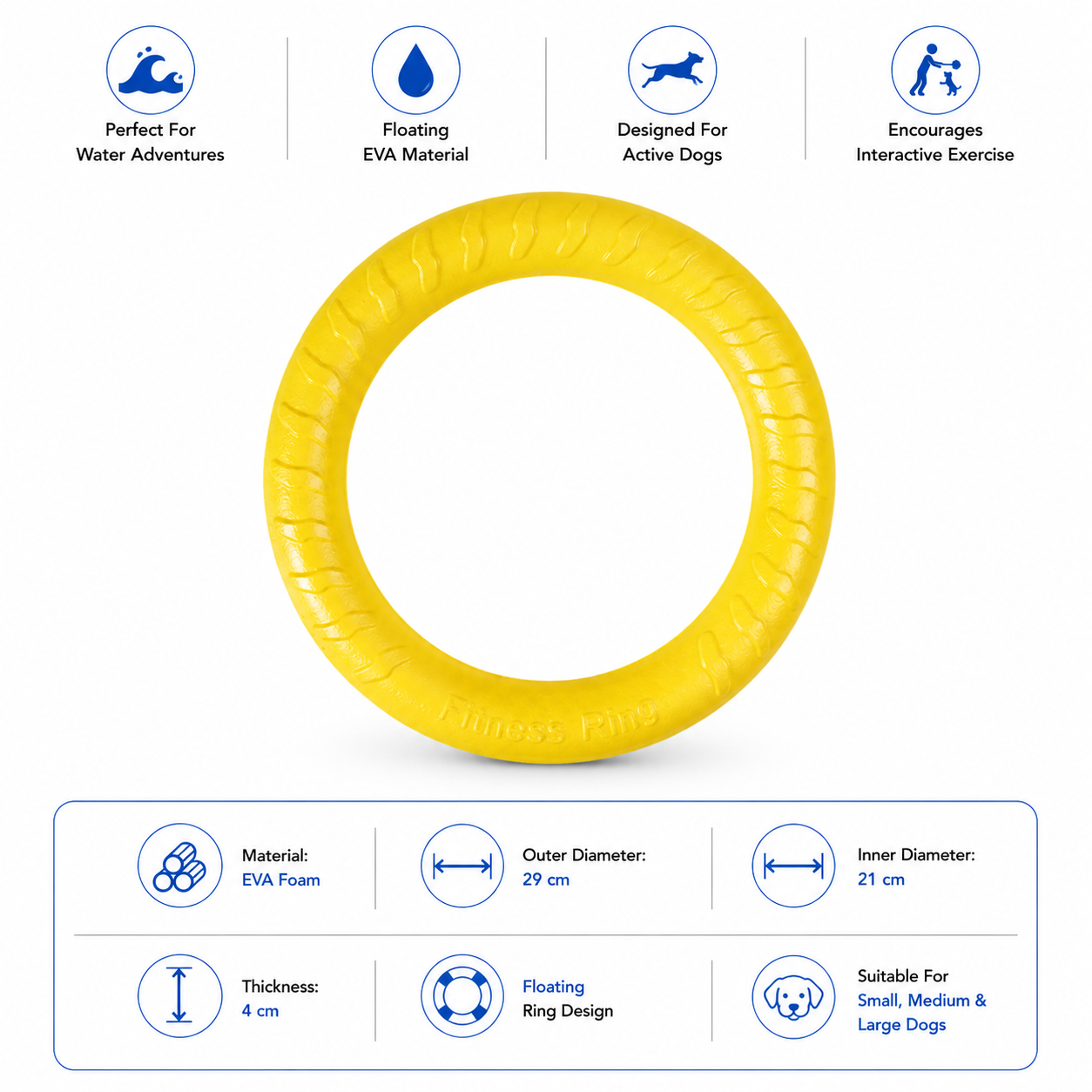 Floating EVA Dog Fetch Ring for Throwing, Catching and Active Play