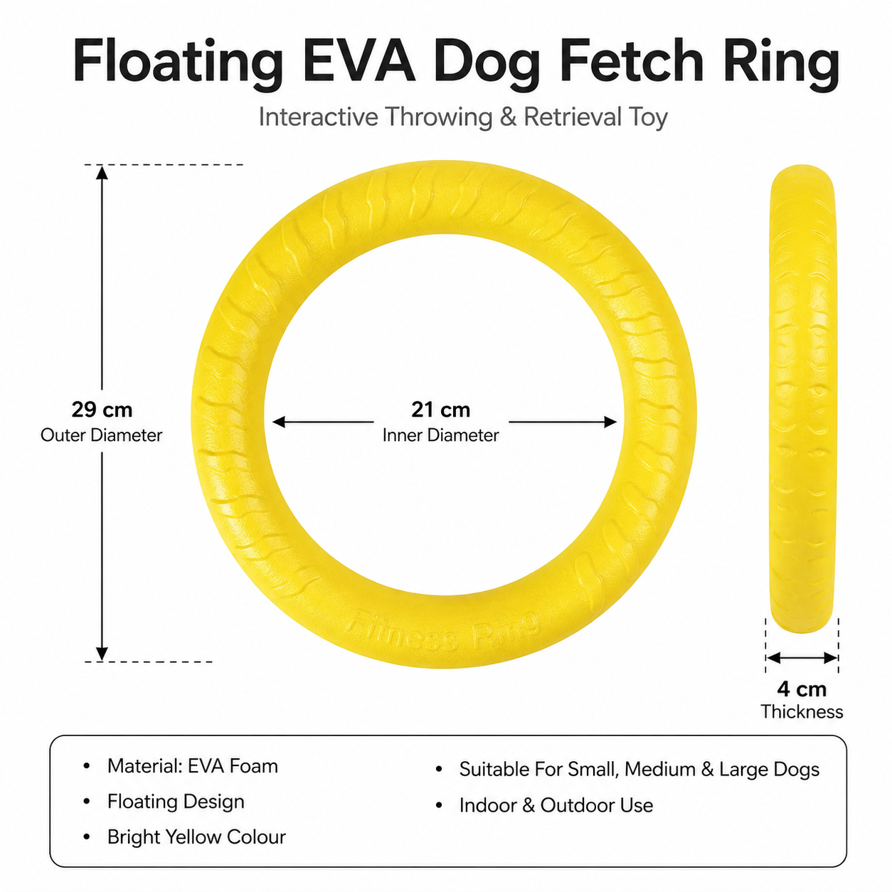 Floating EVA Dog Fetch Ring for Throwing, Catching and Active Play