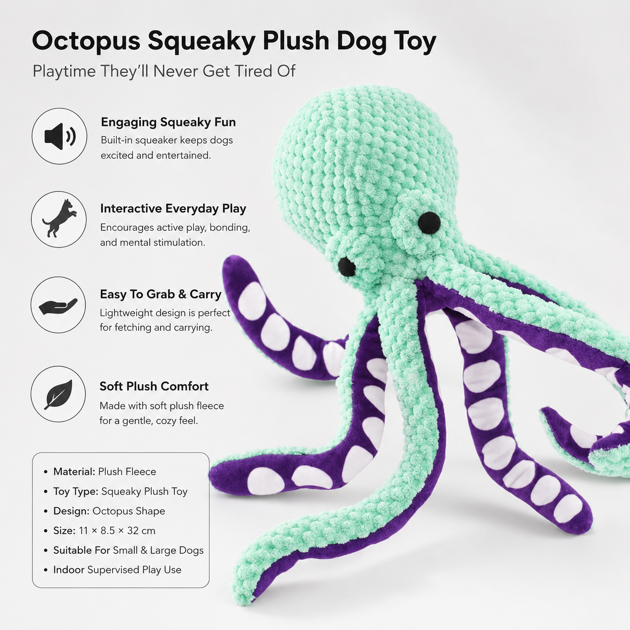 Multi-Texture Octopus Dog Toy with Sound Feature for Interactive Pet Play