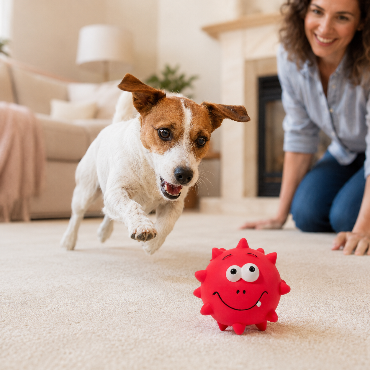 Squeaky Rubber Dog Chew Ball Toy for Interactive Play