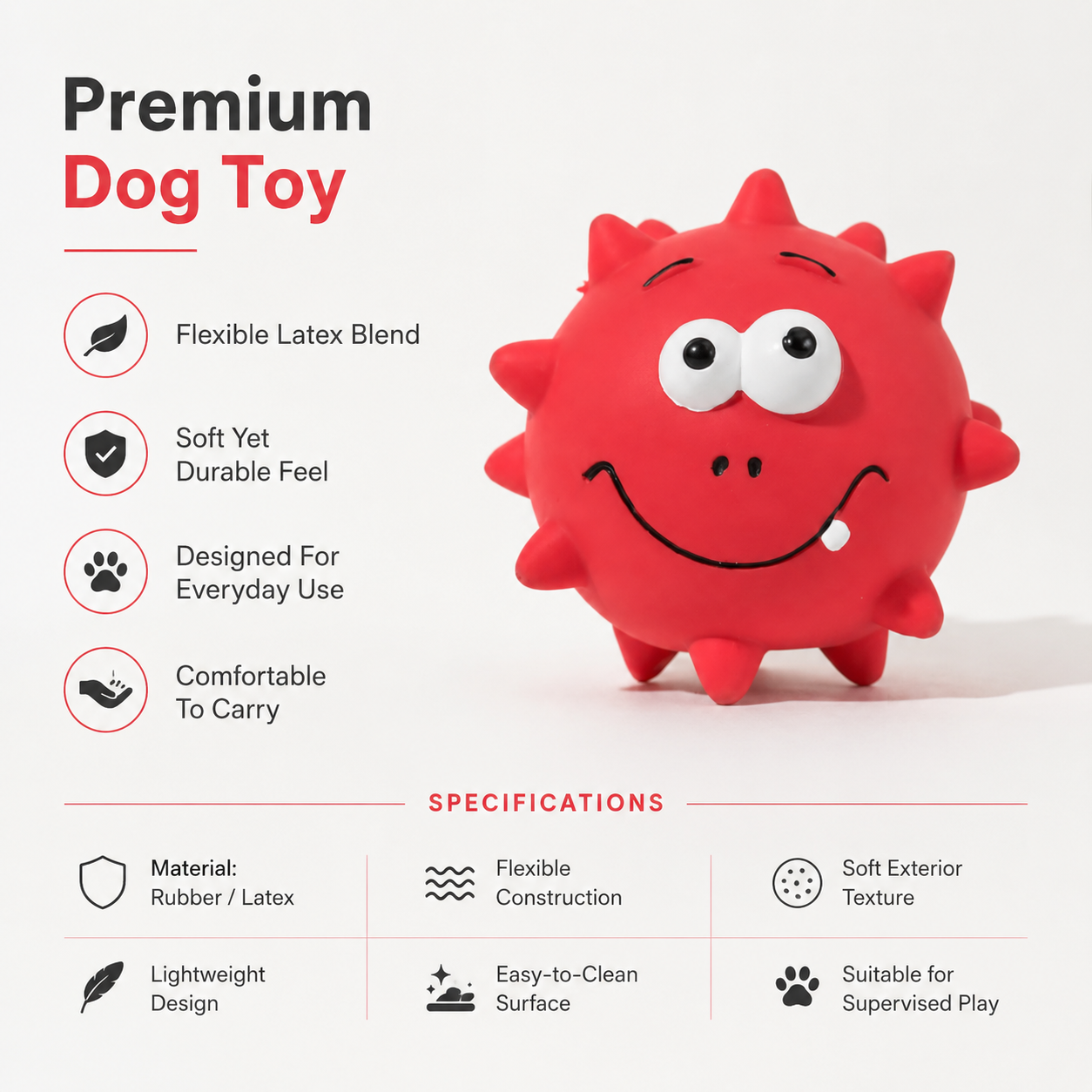 Squeaky Rubber Dog Chew Ball Toy for Interactive Play