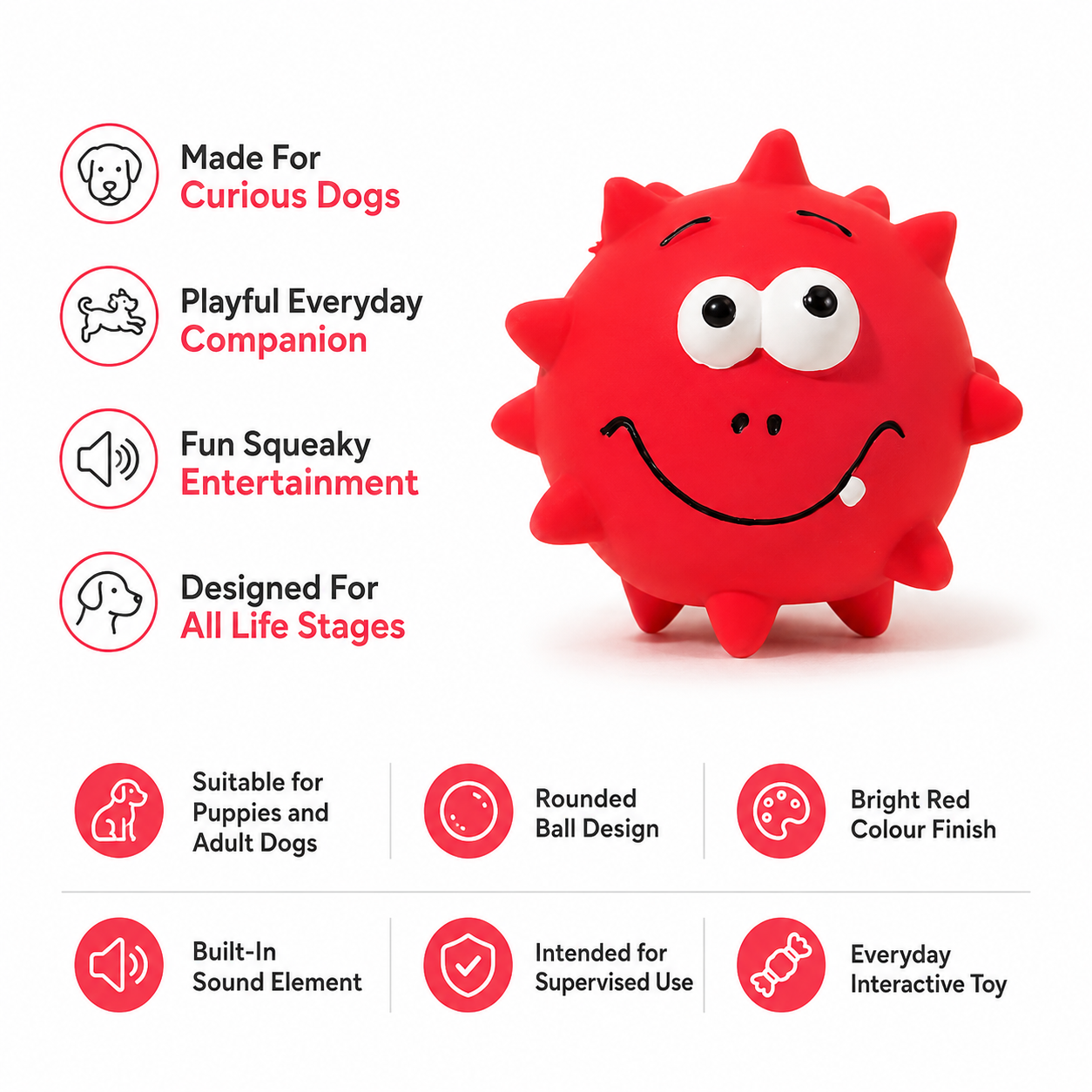 Squeaky Rubber Dog Chew Ball Toy for Interactive Play