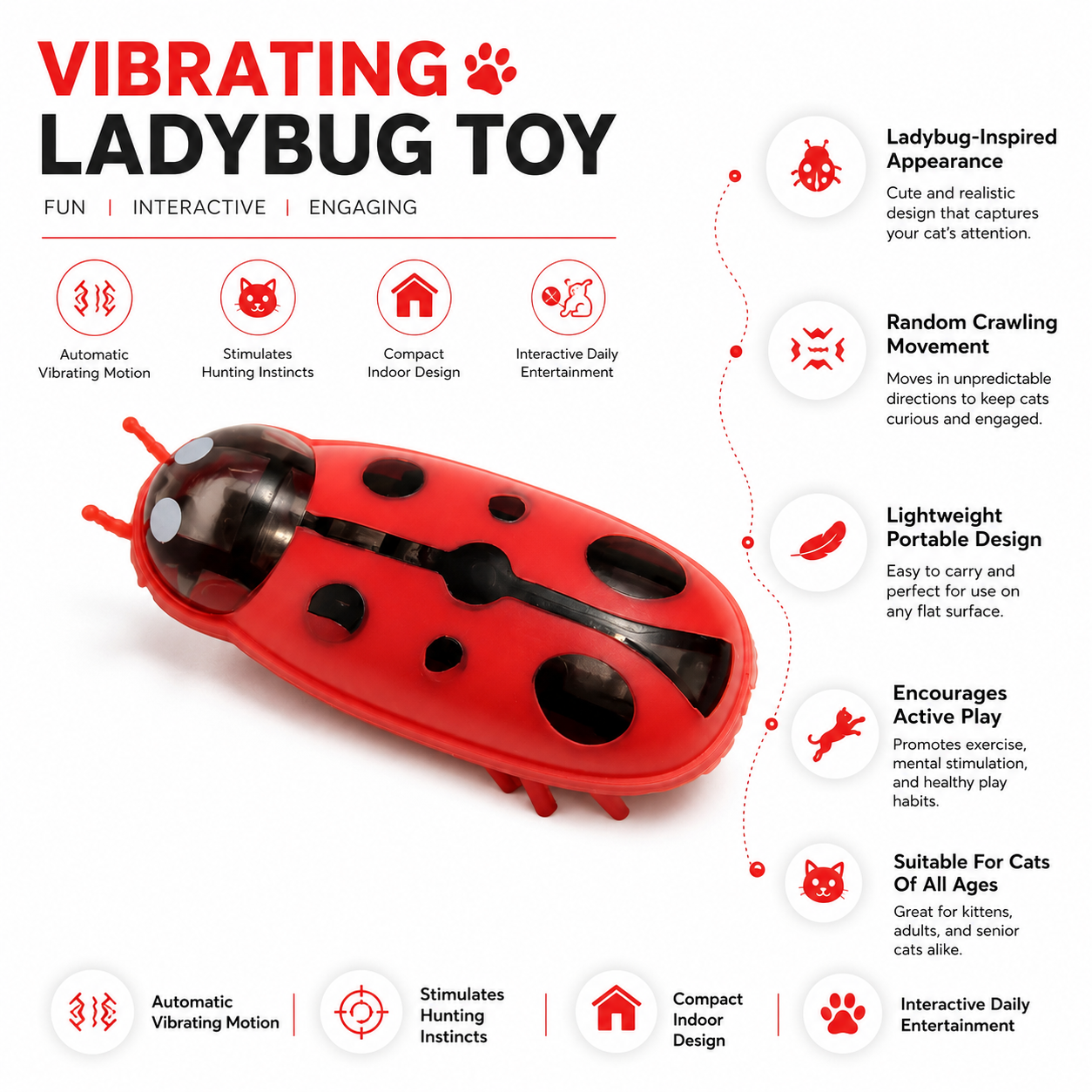 Automatic Vibrating Insect Cat Toy for Interactive Hunting and Active Play
