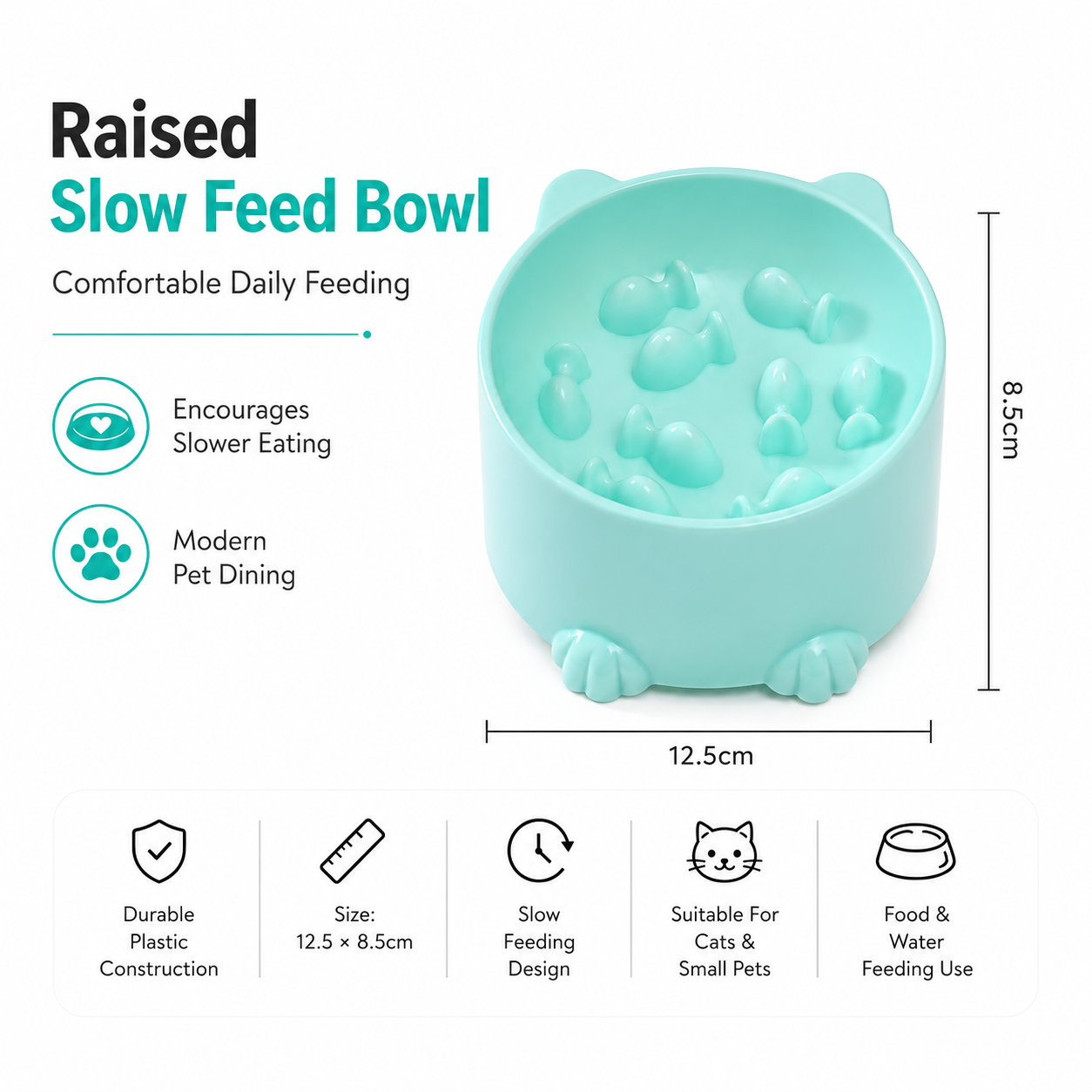 Raised Slow Feed Bowl for Cats and Small Dogs - Green