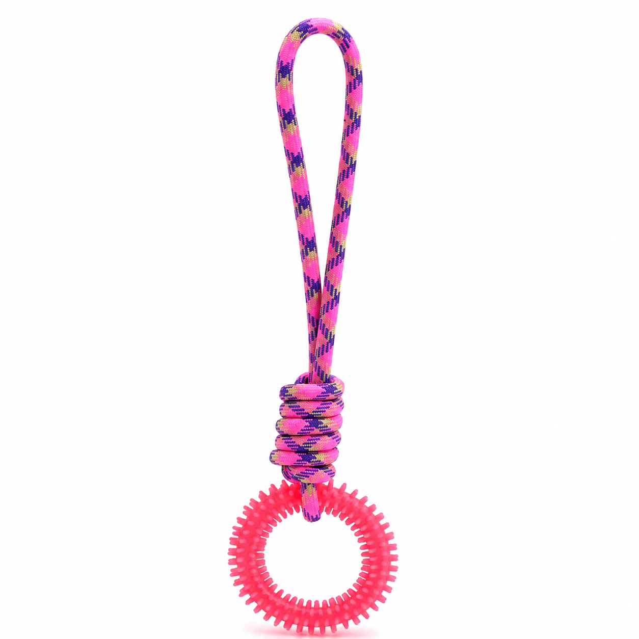 Durable Dog Rope and Rubber Chew Toy for Tug, Fetch and Interactive Play - Pink
