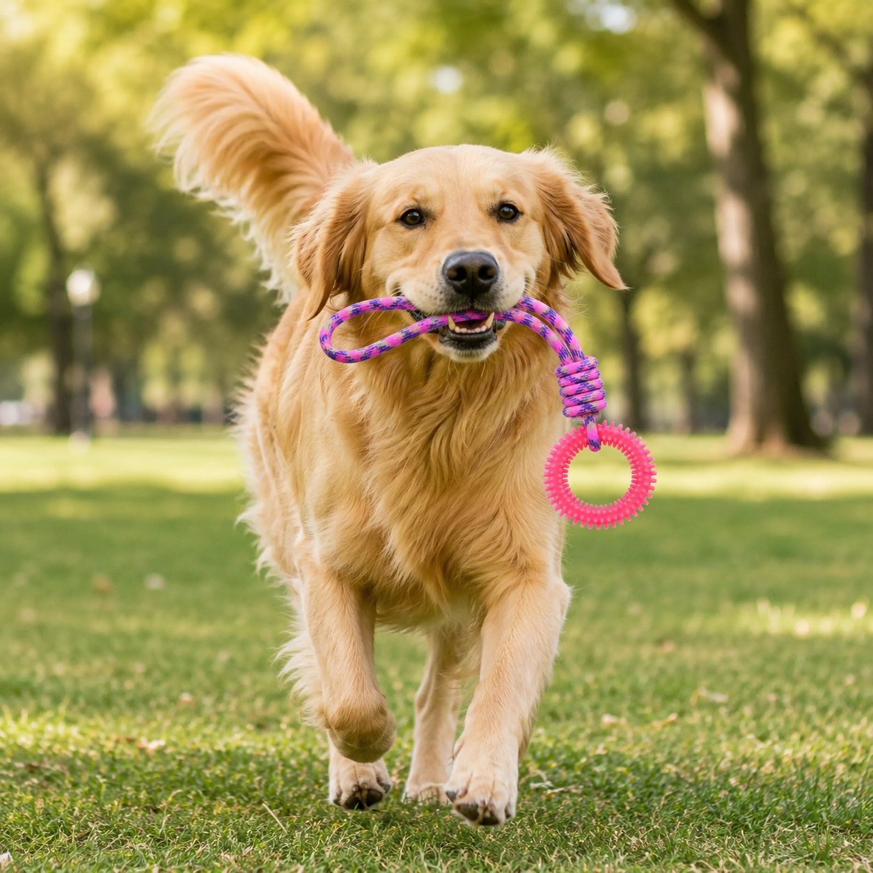 Durable Dog Rope and Rubber Chew Toy for Tug, Fetch and Interactive Play - Pink
