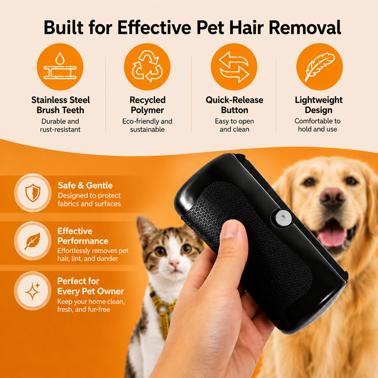 Pet Deshedding Brush for Cats and Dogs