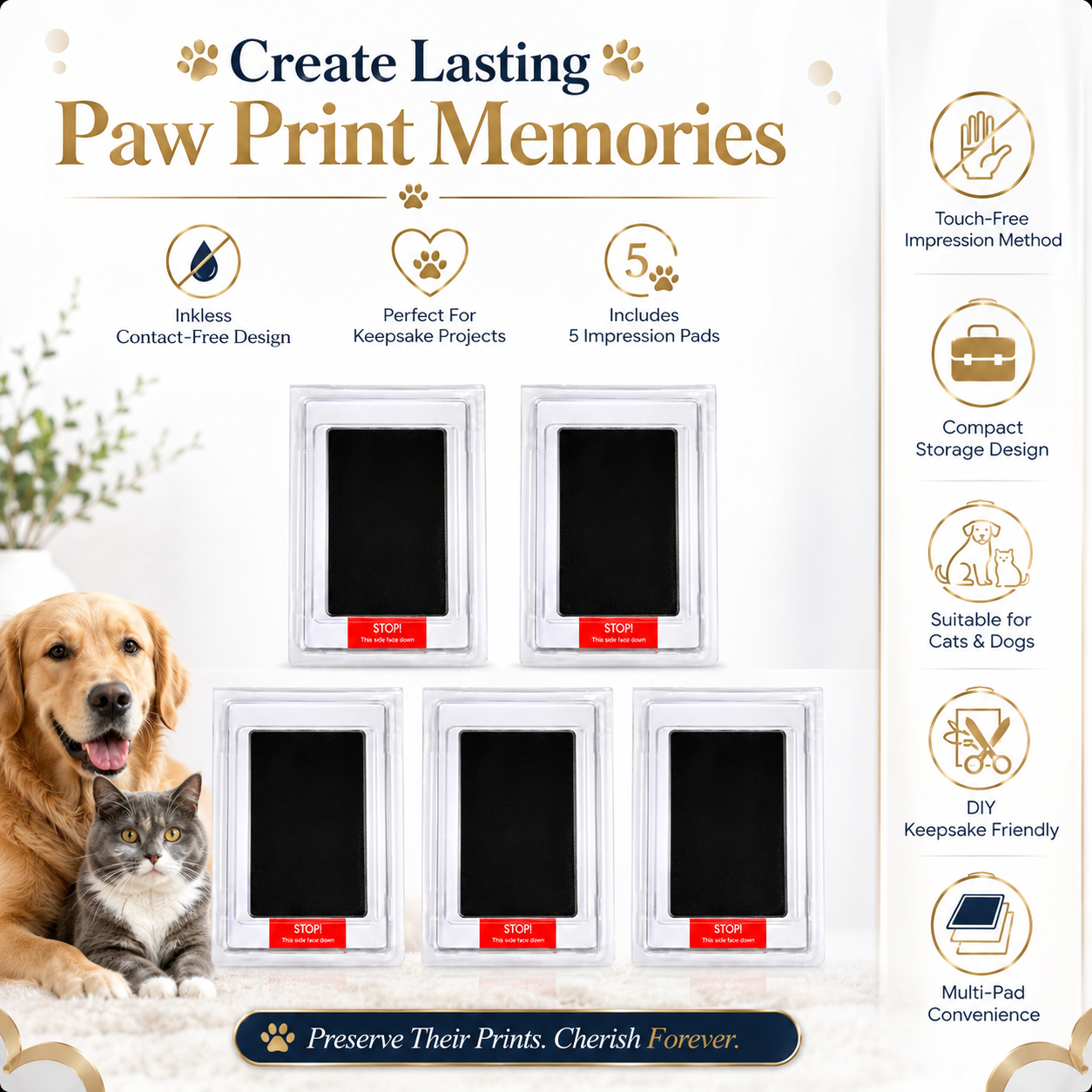 Pet Paw Print Memory Pad Easy to Use Inkless Keepsake Gift for Pet Owners