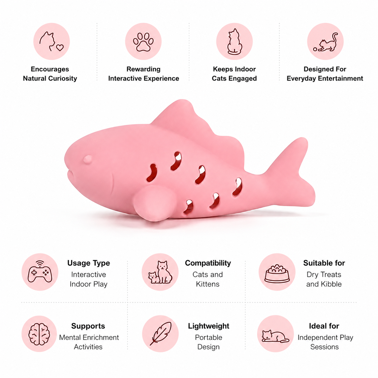 Multi-Function Cat Chew Toy with Food Leakage Feature for Interactive Indoor Play - Pink