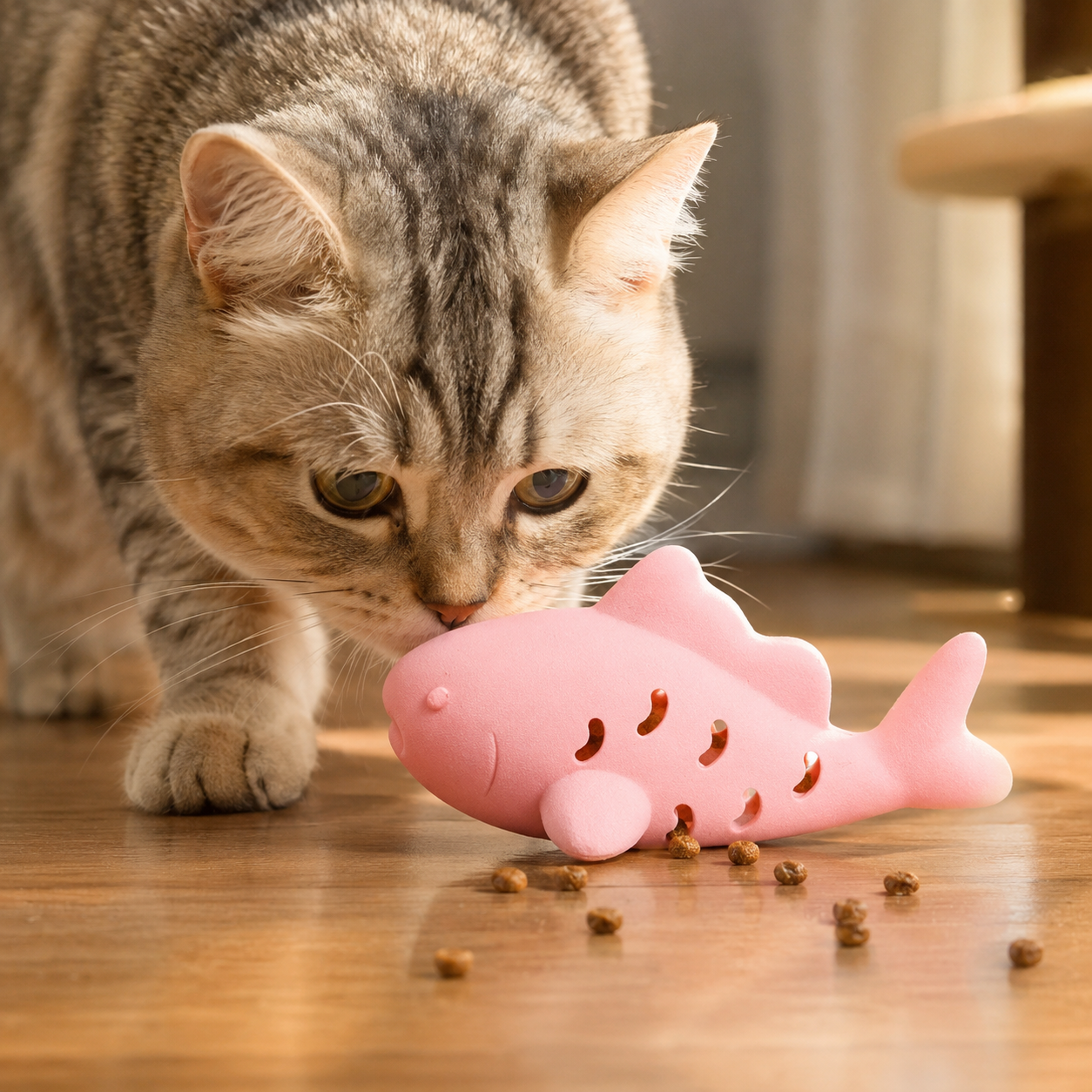 Multi-Function Cat Chew Toy with Food Leakage Feature for Interactive Indoor Play - Pink
