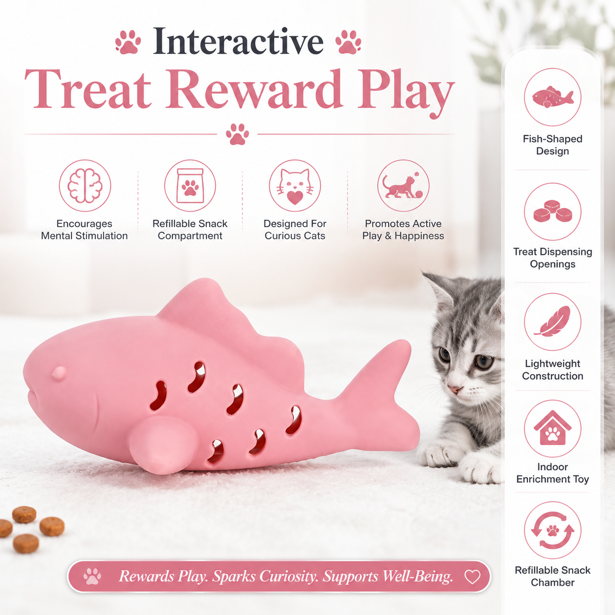 Multi-Function Cat Chew Toy with Food Leakage Feature for Interactive Indoor Play - Pink