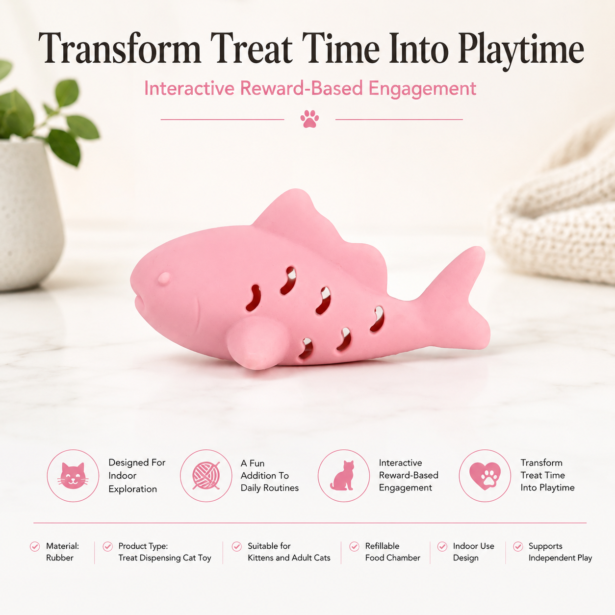 Multi-Function Cat Chew Toy with Food Leakage Feature for Interactive Indoor Play - Pink