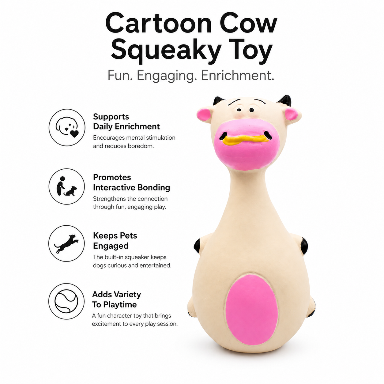 Rubber Cow Dog Toy with Built-In Squeaker