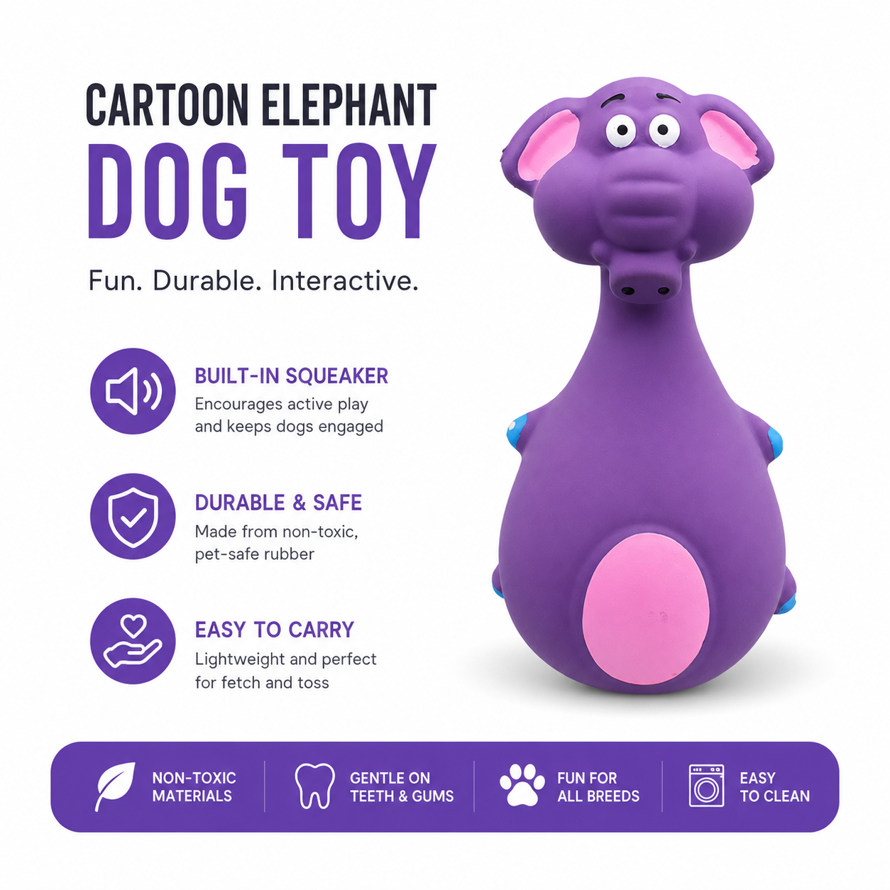 Rubber Elephant Squeaky Dog Toy